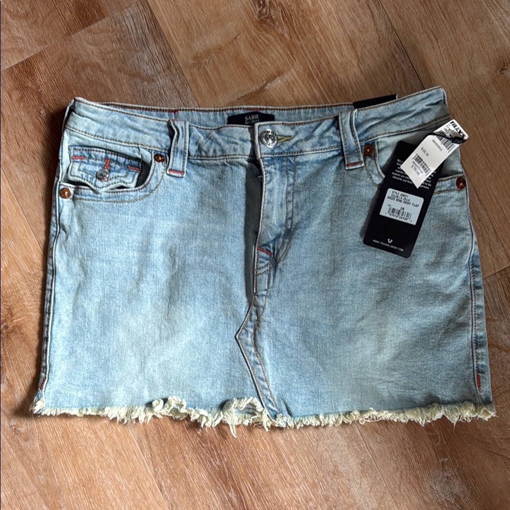 Light Wash Denim Mini Skirt with Frayed Hem